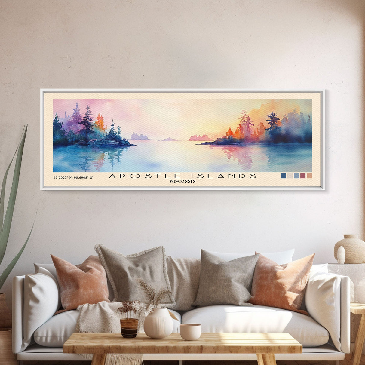 Apostle Islands, Wisconsin Watercolor Print, Vacation Gift, Wisconsin Wall Art, Beach Painting, Beach Decor, Large Wall Art, Wood Frame Art