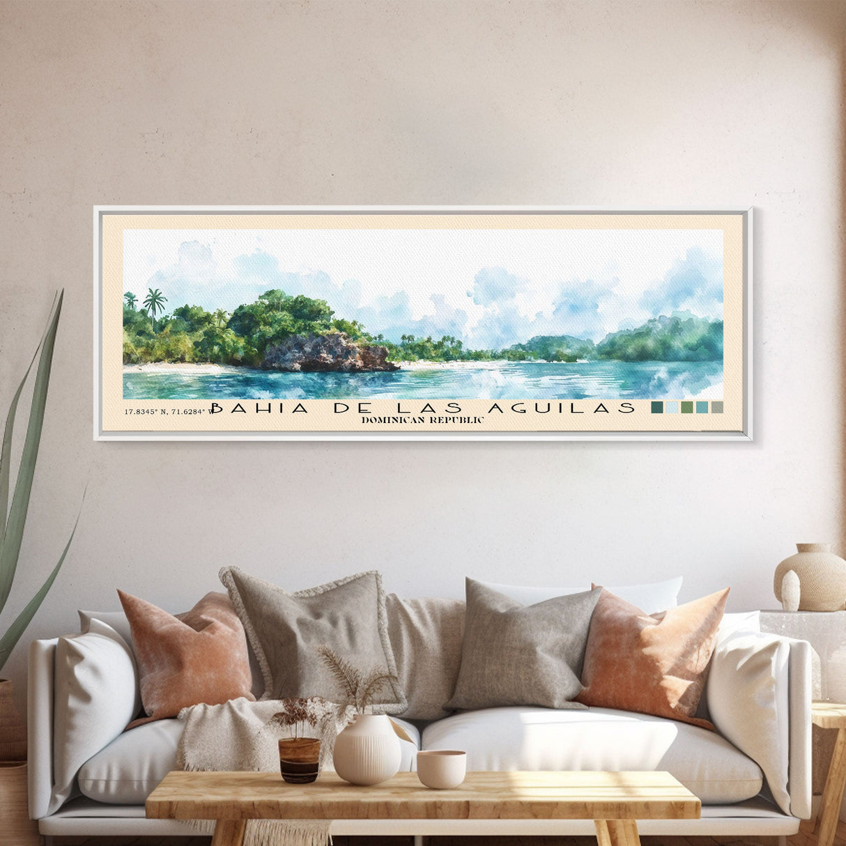 Bahia de Las Aguilas, Dominican Republic Watercolor Beach Print, Vacation Gift, Dominican Republic Wall Art, Framed Canvas Print, Framed Beach Painting