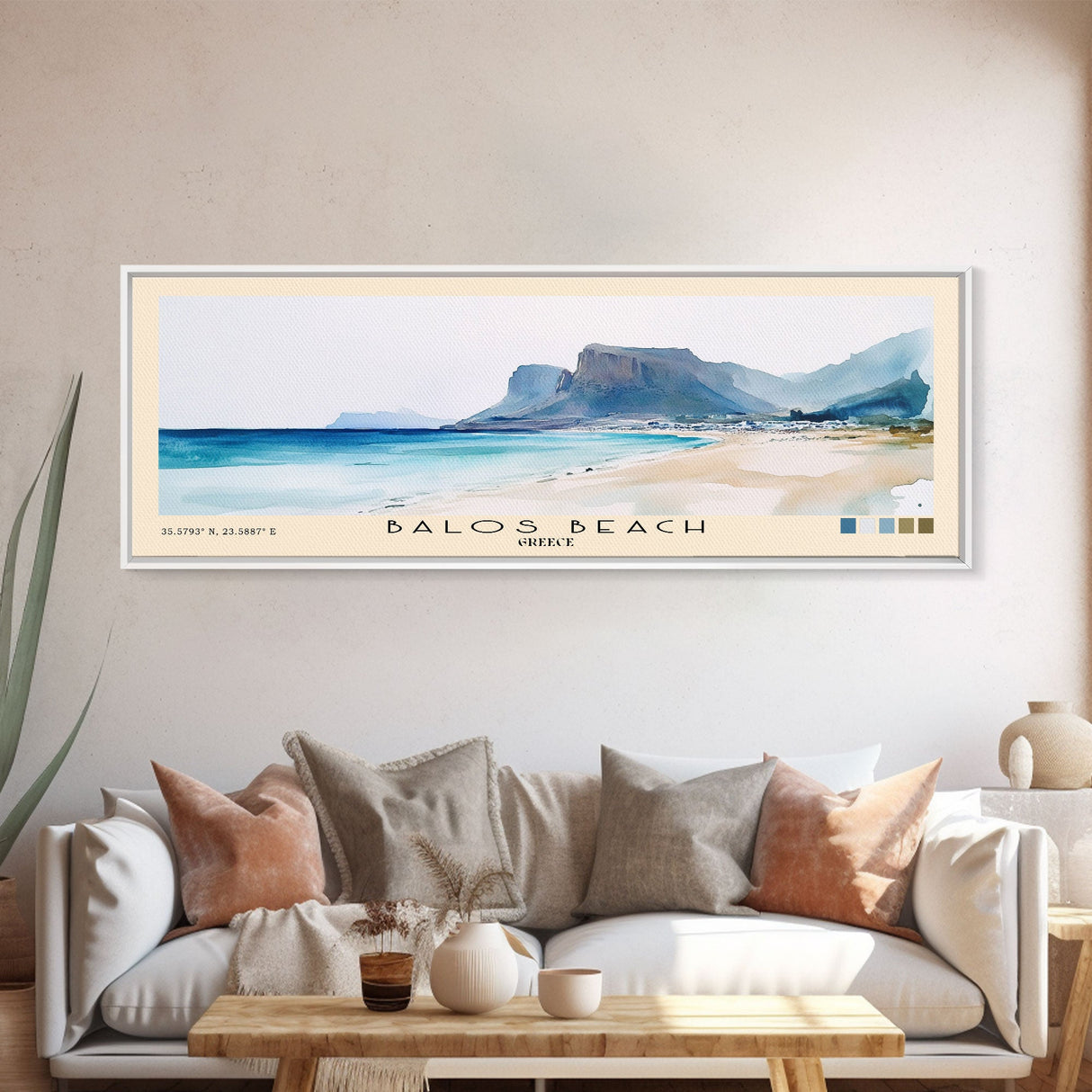 Balos Beach, Greece Watercolor Beach Print, Vacation Gift, Greece Wall Art, Framed Canvas Print, Framed Beach Painting