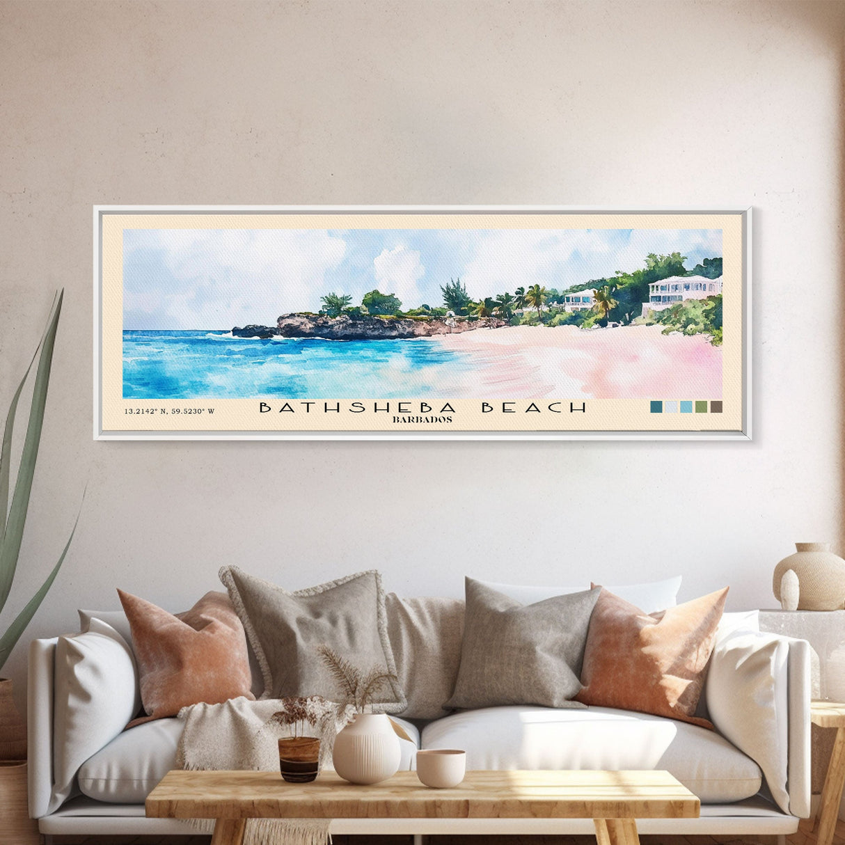 Bathsheba Beach, Barbados Watercolor Print, Vacation Gift, Barbados Wall Art, Beach Painting, Beach Decor, Large Wall Art, Wood Frame Art