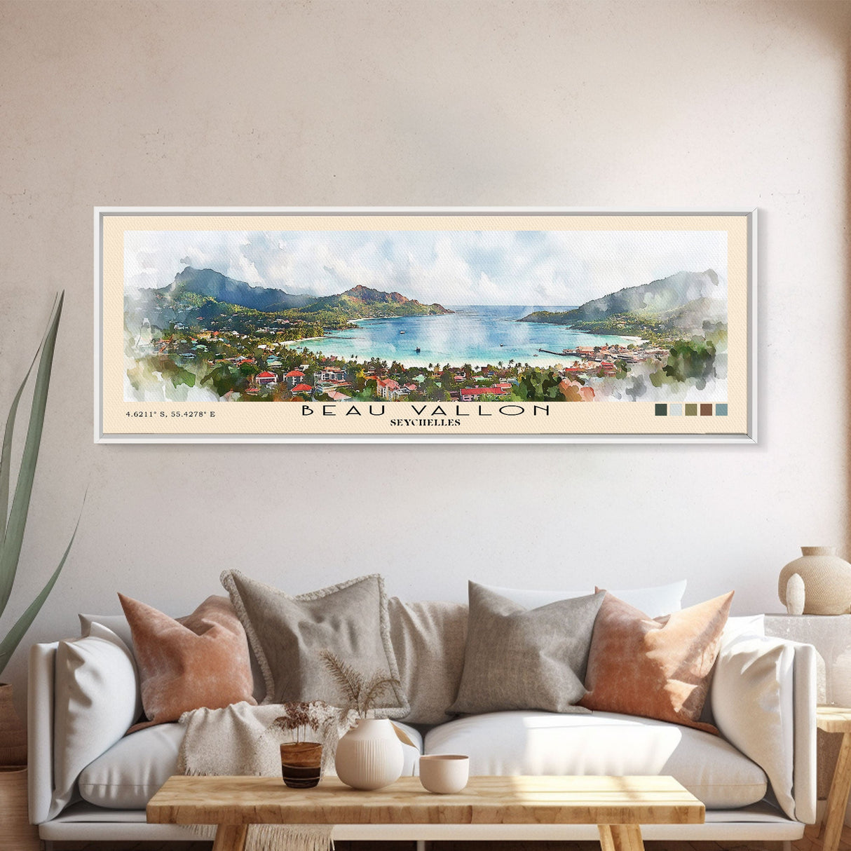 Beau Vallon, Seychelles Watercolor Beach Print, Vacation Gift, Seychelles Wall Art, Beach Painting, Beach Decor, Beach Painting