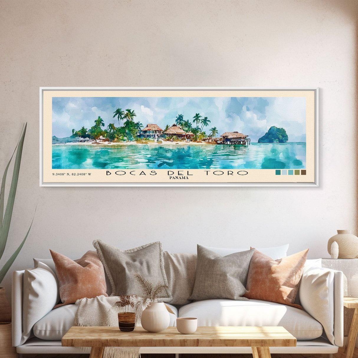 Bocas del Toro , Panamá Watercolor Beach Print, Vacation Gift, Panamá Wall Art, Framed Canvas Print, Framed Beach Painting