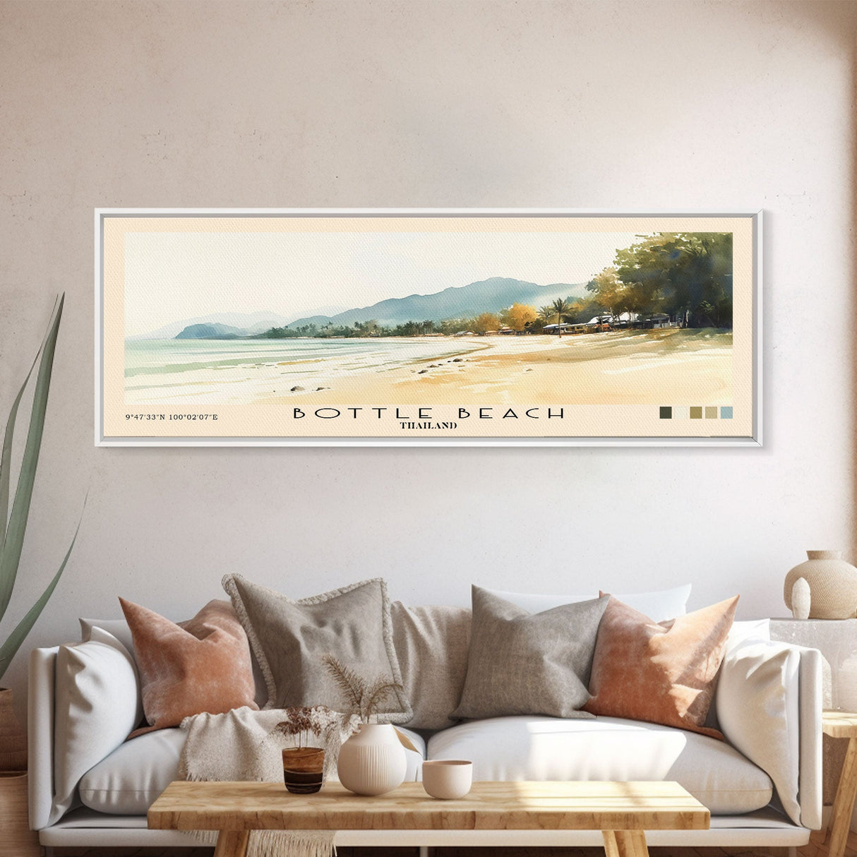 Bottle Beach, Thailand Watercolor Beach Print, Vacation Gift, Thailand Wall Art, Framed Canvas Print, Framed Beach Painting