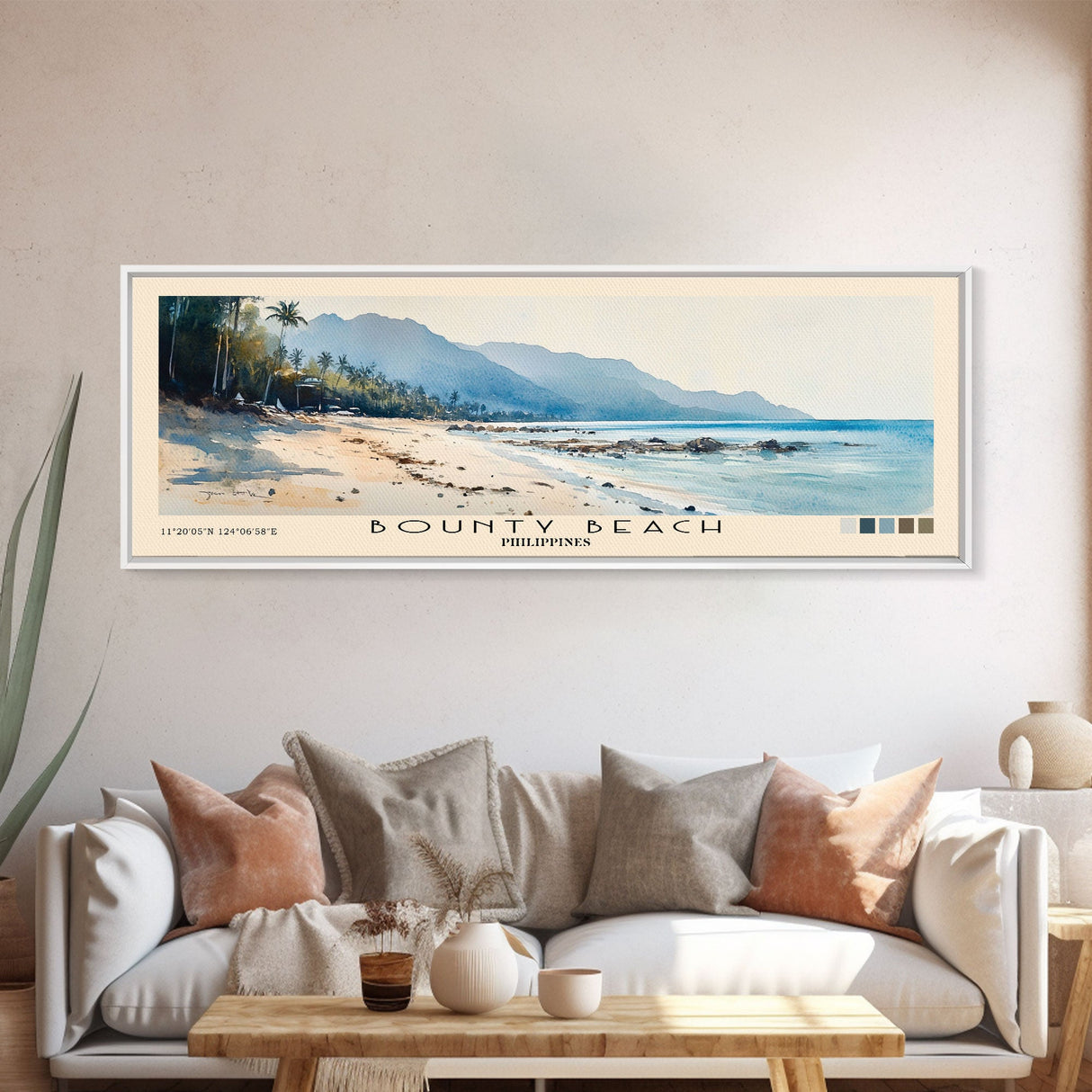 Bounty Beach, Philippines Watercolor Beach Print, Vacation Gift, Philippines Wall Art, Framed Canvas Print, Framed Beach Painting