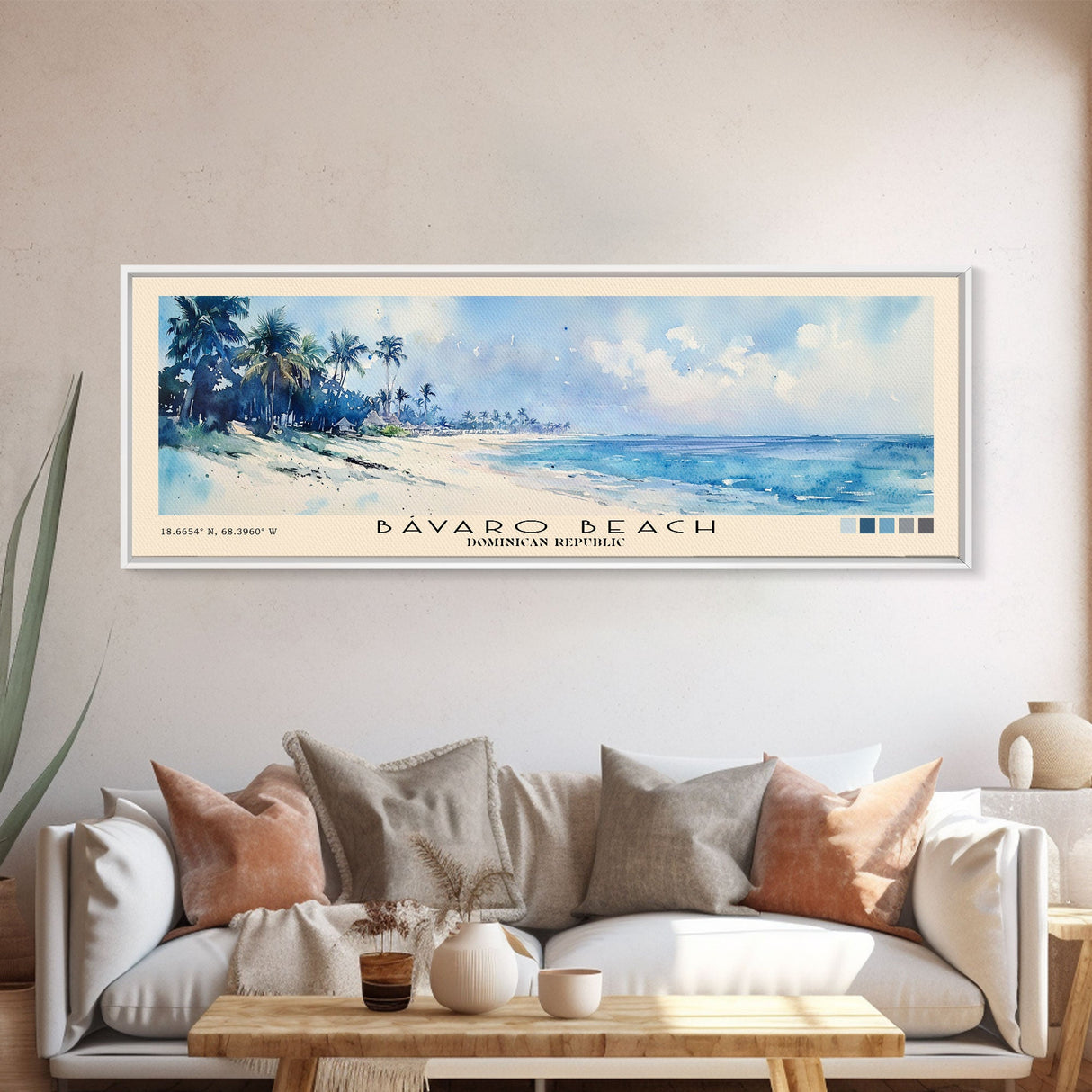 Bávaro Beach, Dominican Republic Watercolor Beach Print, Vacation Gift, Dominican Republic Wall Art, Framed Canvas Print, Framed Beach Painting