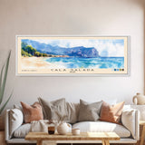 Cala Salada, Spain Watercolor Beach Print, Vacation Gift, Spain Wall Art, Framed Canvas Print, Framed Beach Painting