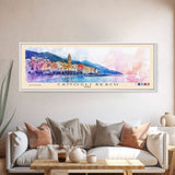 Camogli Beach, Italy Watercolor Beach Print, Vacation Gift, Italy Wall Art, Framed Canvas Print, Framed Beach Painting