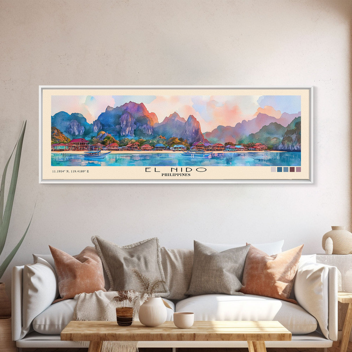 El Nido, Philippines Watercolor Beach Print, Vacation Gift, Philippines Wall Art, Framed Canvas Print, Framed Beach Painting