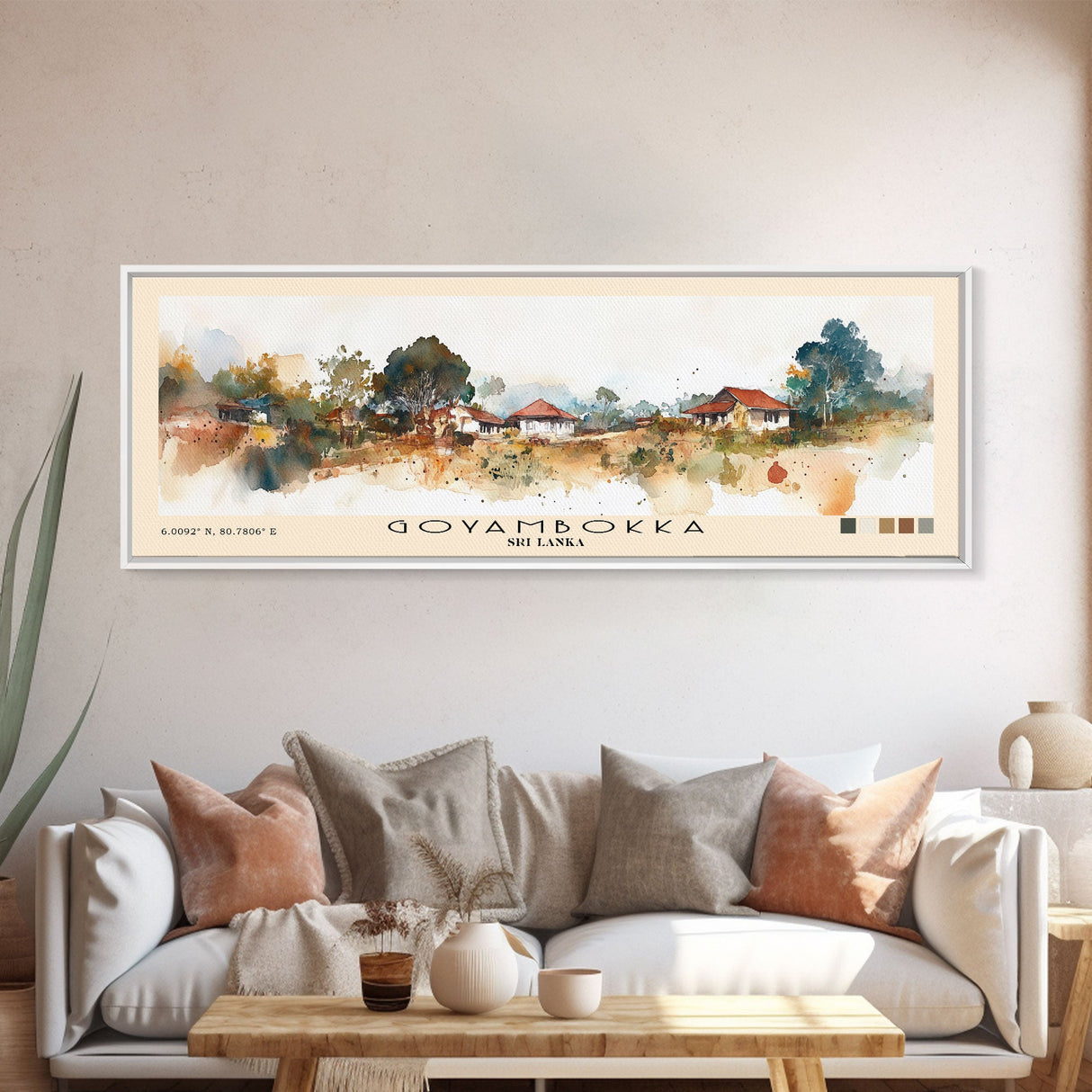 Goyambokka, Sri Lanka Watercolor Beach Print, Vacation Gift, Sri Lanka Wall Art, Framed Canvas Print, Framed Beach Painting