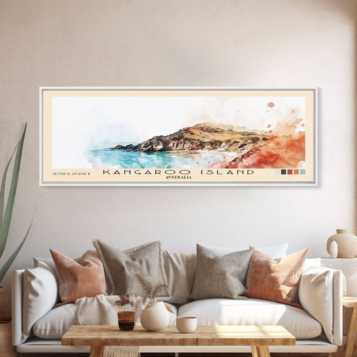 Kangaroo Island, Australia Watercolor Beach Print, Vacation Gift, Australia Wall Art, Framed Canvas Print, Framed Beach Painting