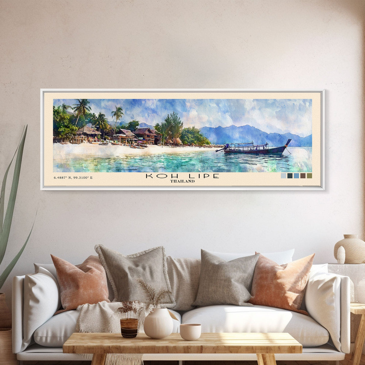 Koh Lipe, Thailand Watercolor Beach Print, Vacation Gift, Thailand Wall Art, Framed Canvas Print, Framed Beach Painting