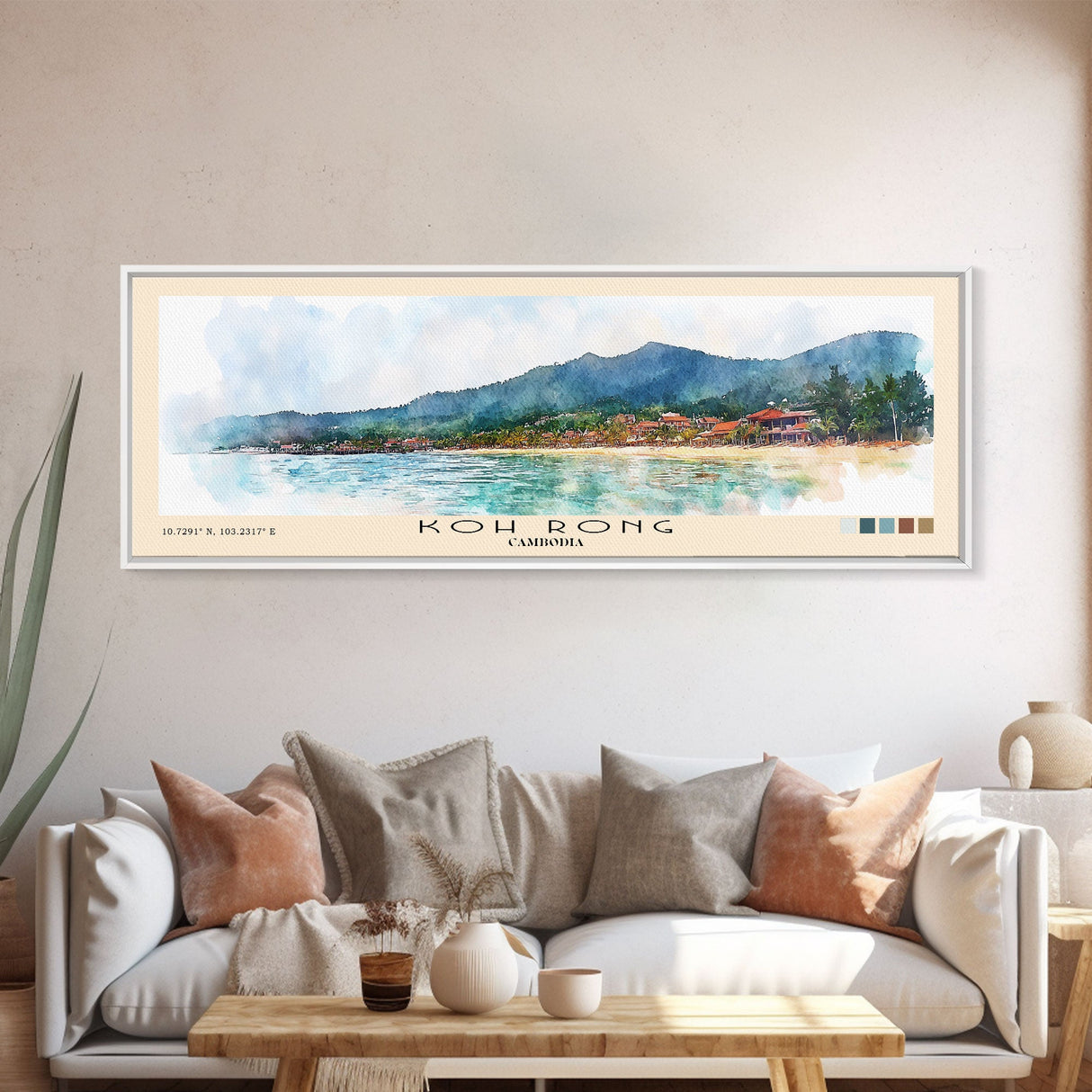 Koh Rong, Cambodia Watercolor Beach Print, Vacation Gift, Cambodia Wall Art, Framed Canvas Print, Framed Beach Painting