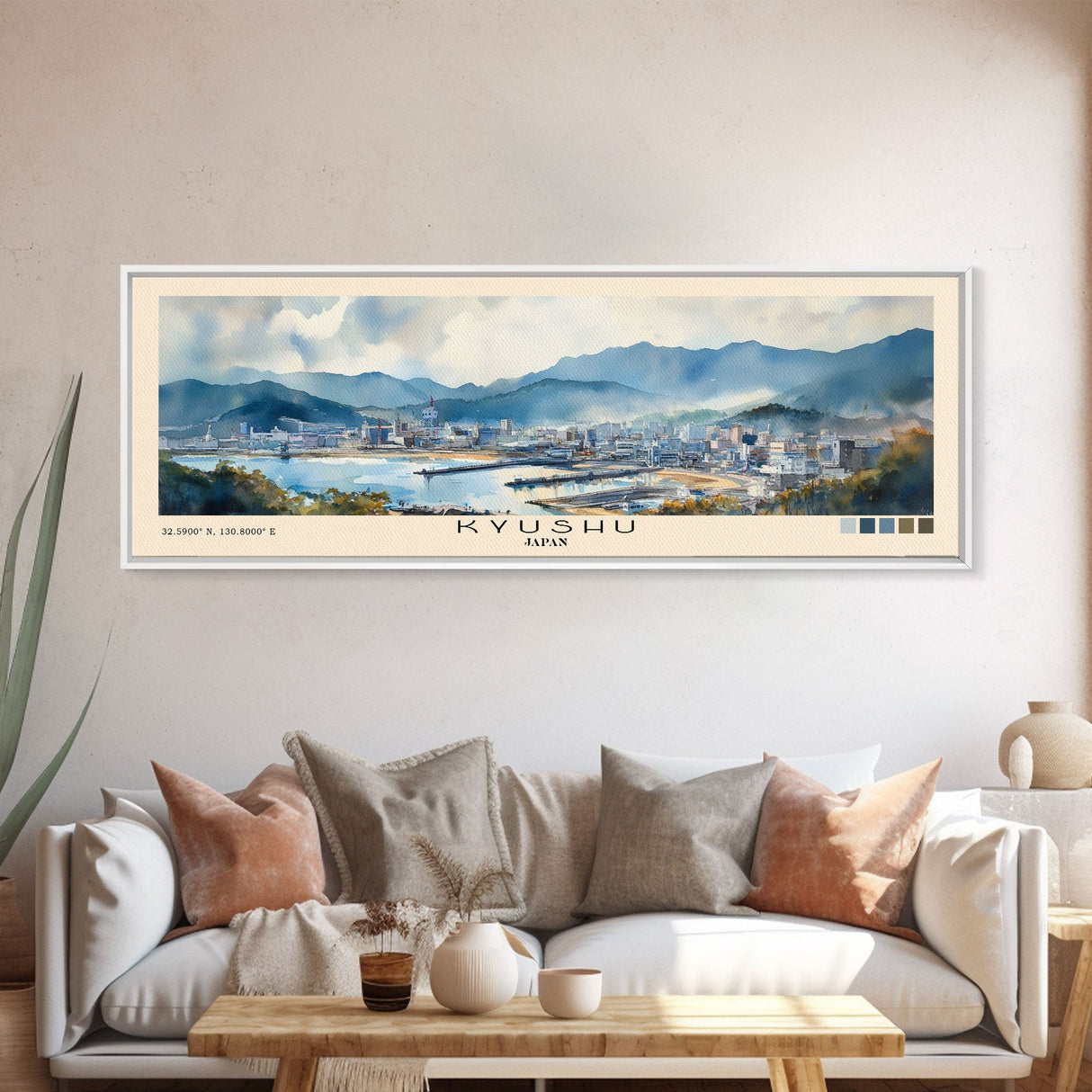 Kyushu, Japan Watercolor Beach Print, Vacation Gift, Japan Wall Art, Framed Canvas Print, Framed Beach Painting