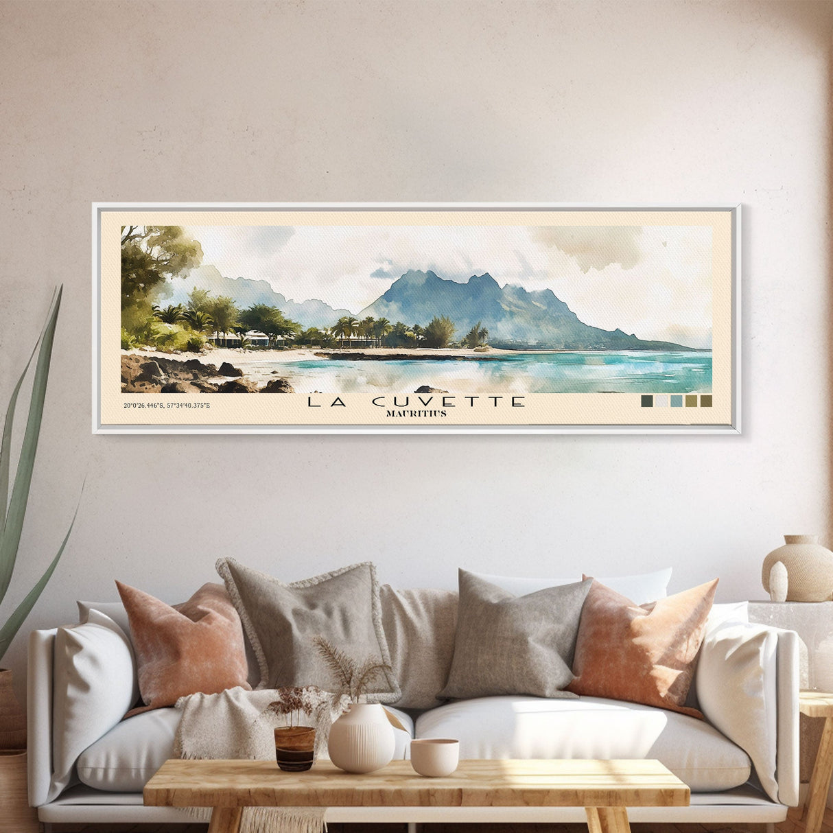 La Cuvette, Mauritius Watercolor Beach Print, Vacation Gift, Mauritius Wall Art, Framed Canvas Print, Framed Beach Painting