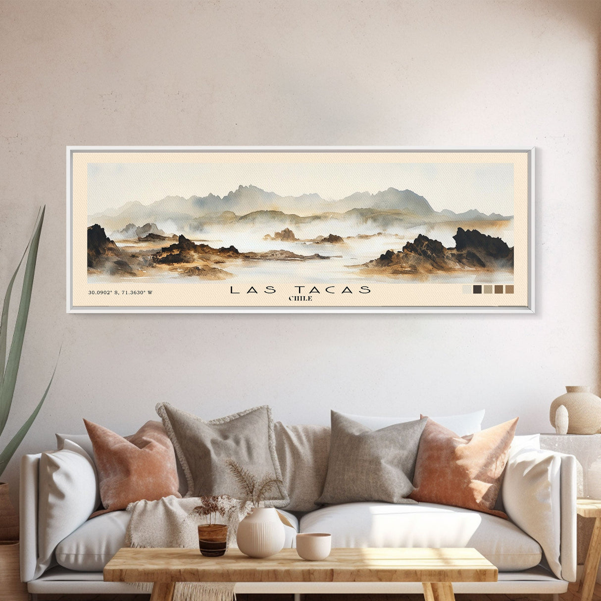 Las Tacas, Chile Watercolor Beach Print, Vacation Gift, Chile Wall Art, Framed Canvas Print, Framed Beach Painting