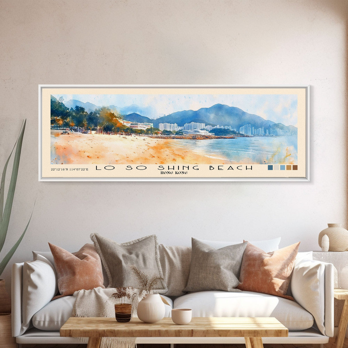 Lo So Shing Beach, Hong Kong Watercolor Beach Print, Vacation Gift, Hong Kong Wall Art, Framed Canvas Print, Framed Beach Painting