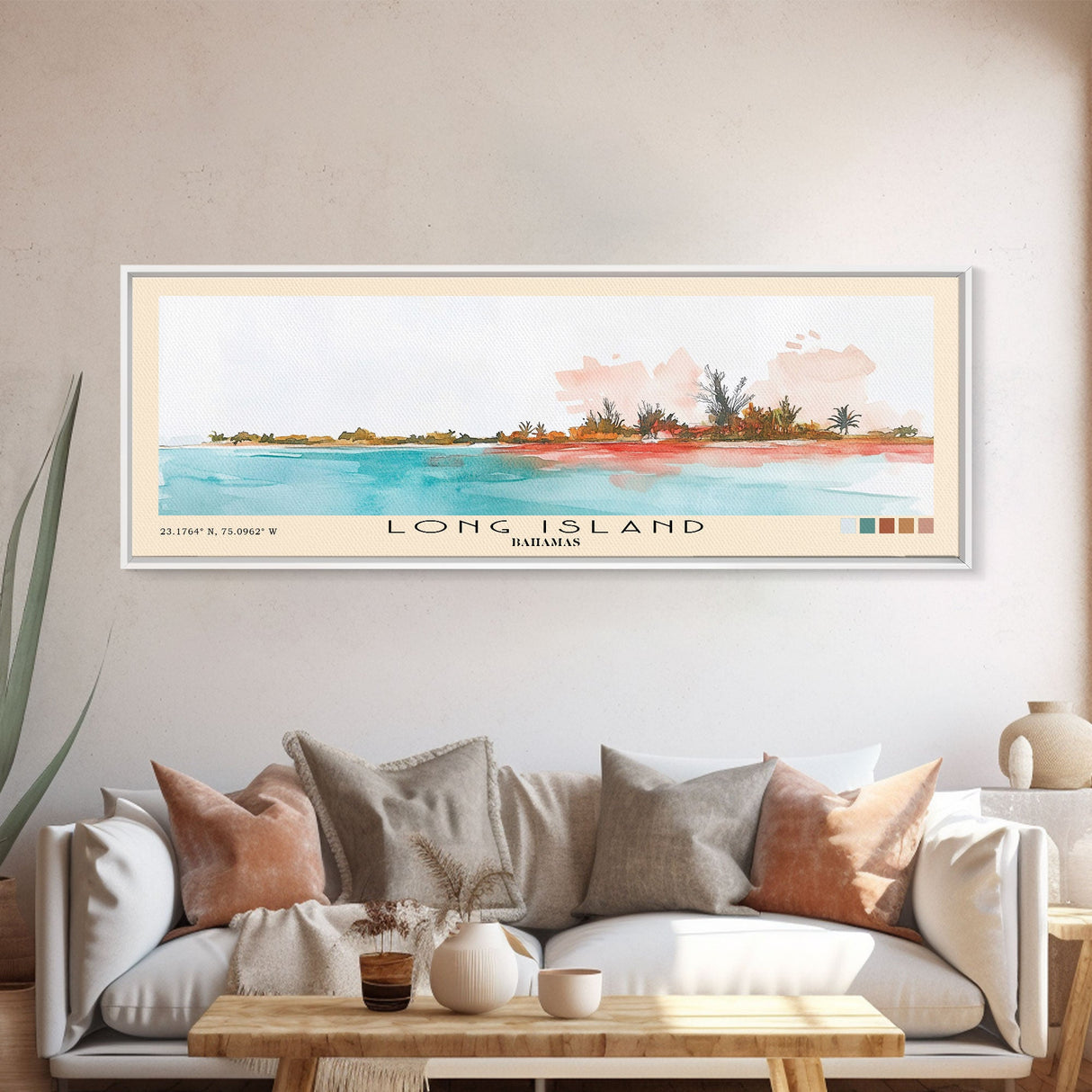 Long Island, Bahamas Watercolor Beach Print, Vacation Gift, Bahamas Wall Art, Framed Canvas Print, Framed Beach Painting