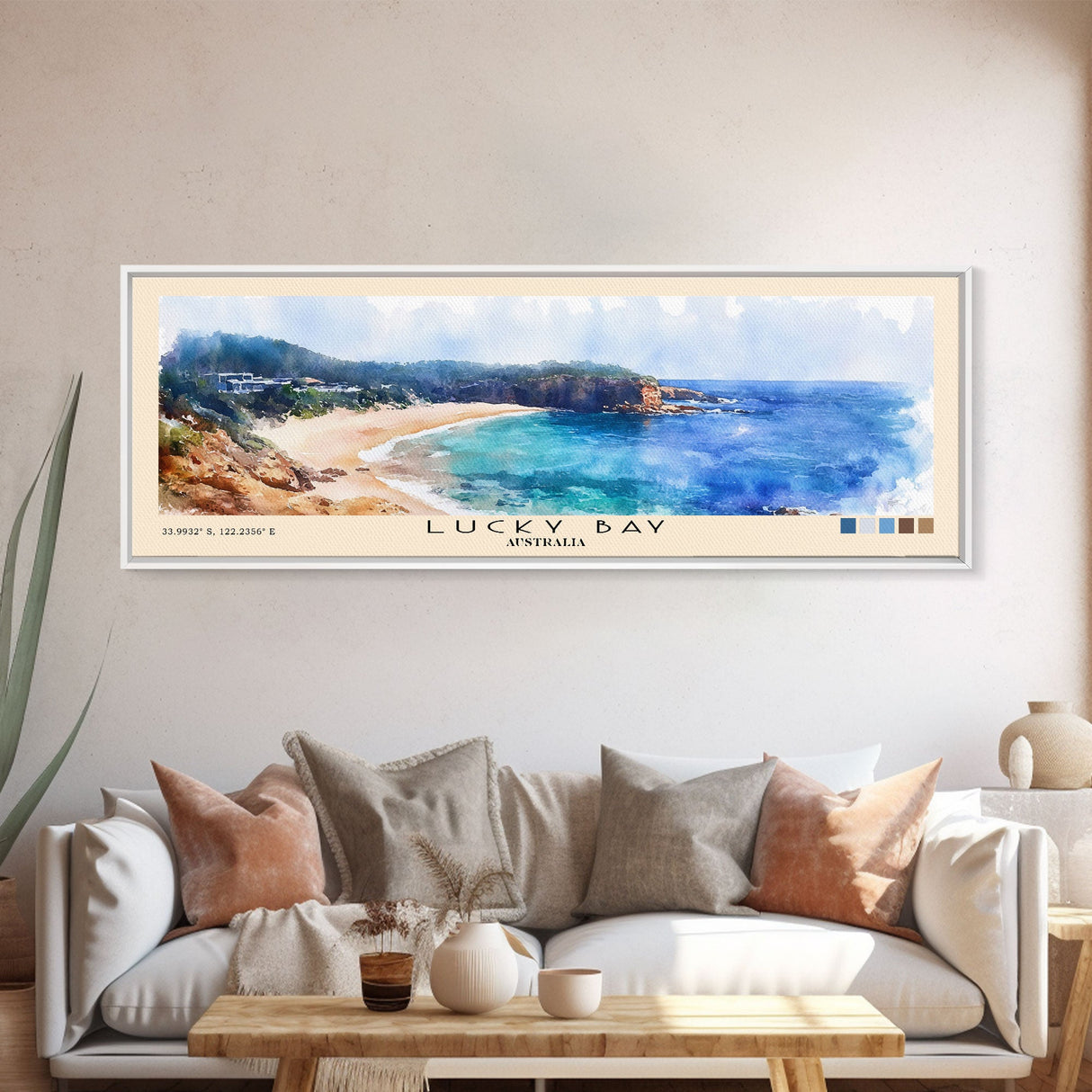 Lucky Bay, Australia Watercolor Print, Vacation Gift, Australia Wall Art, Beach Painting, Beach Decor, Large Wall Art, Wood Frame Art