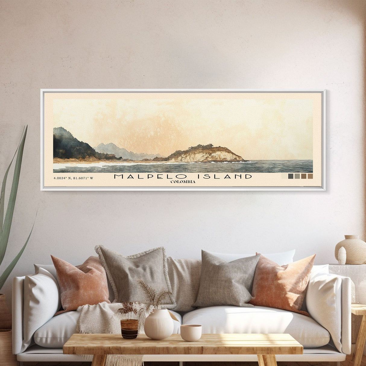 Malpelo Island, Colombia Watercolor Print, Vacation Gift, Colombia Wall Art, Beach Painting, Beach Decor, Large Wall Art, Wood Frame Art