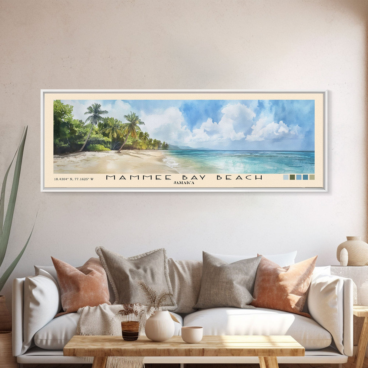 Mammee Bay Beach, Jamaica Watercolor Beach Print, Vacation Gift, Jamaica Wall Art, Framed Canvas Print, Framed Beach Painting