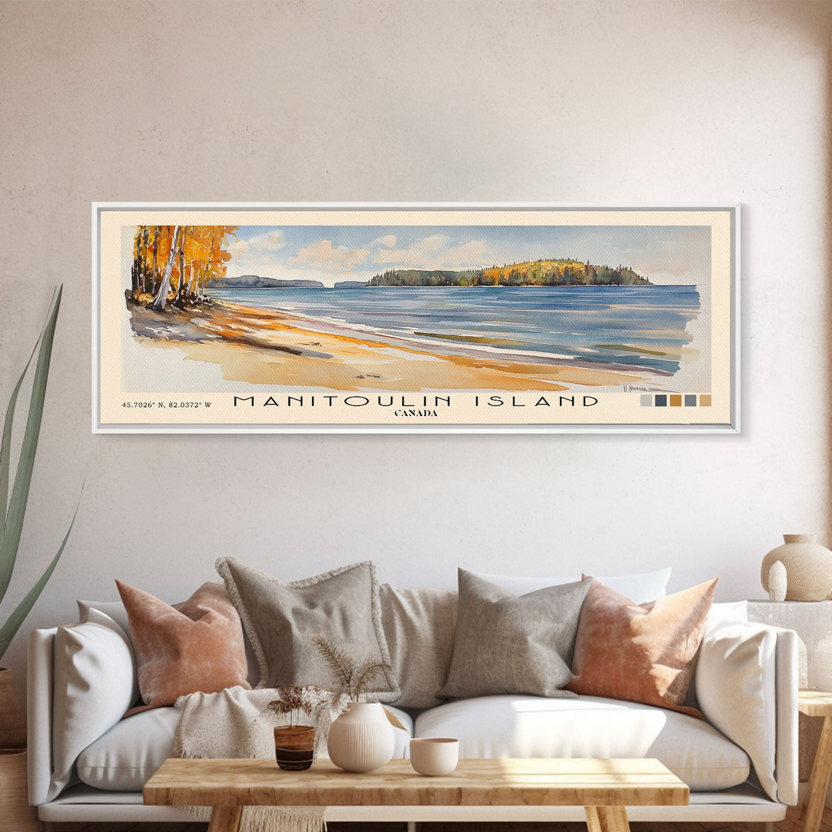 Manitoulin Island, Canada Watercolor Beach Print, Vacation Gift, Canada Wall Art, Framed Canvas Print, Framed Beach Painting