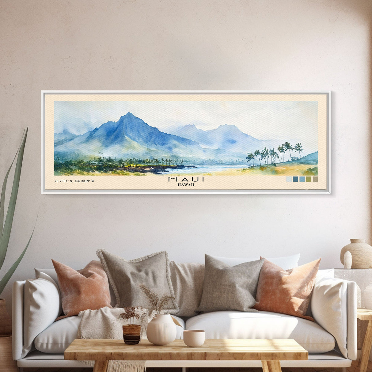 Maui, Hawaii Watercolor Print, Vacation Gift, Hawaii Wall Art, Beach Painting, Beach Decor, Large Wall Art, Wood Frame Art