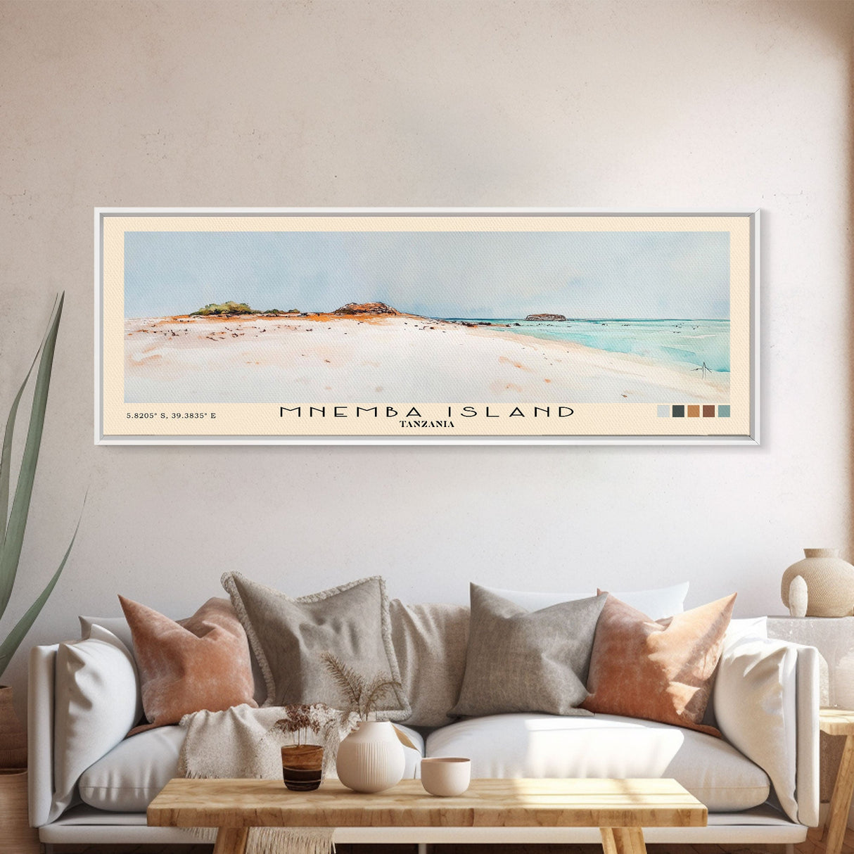 Mnemba Island, Tanzania Watercolor Beach Print, Vacation Gift, Tanzania Wall Art, Framed Canvas Print, Framed Beach Painting