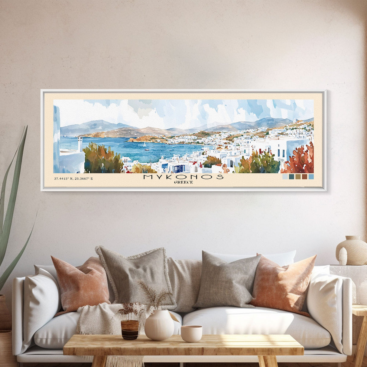 Mykonos, Greece Watercolor Beach Print, Vacation Gift, Greece Wall Art, Beach Painting, Beach Decor, Beach Painting