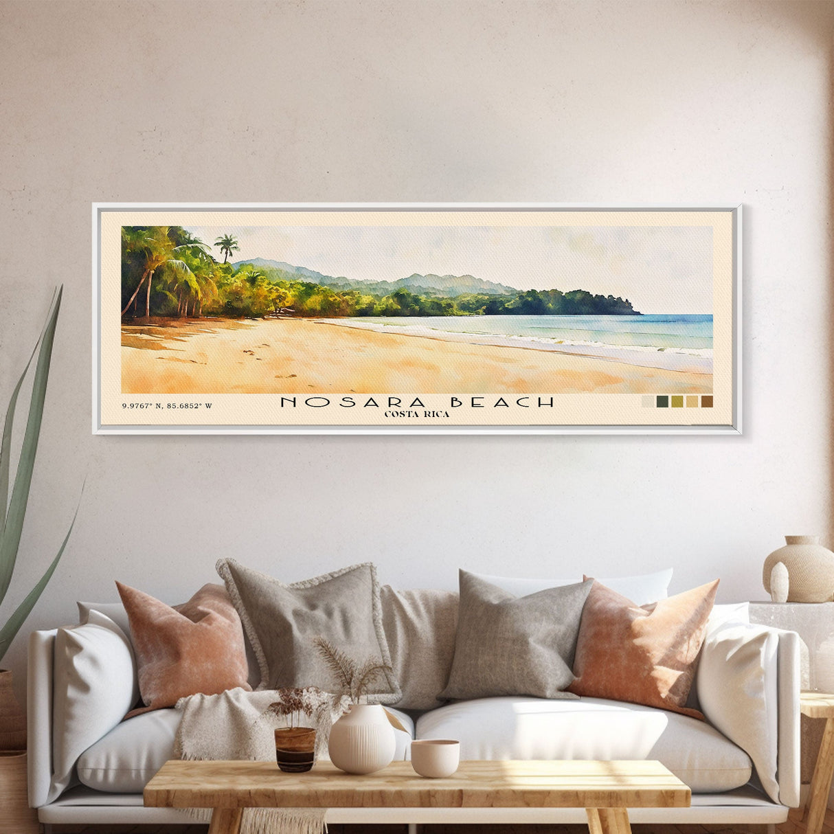 Nosara Beach, Costa Rica Watercolor Print, Vacation Gift, Costa Rica Wall Art, Beach Painting, Beach Decor, Large Wall Art, Wood Frame Art