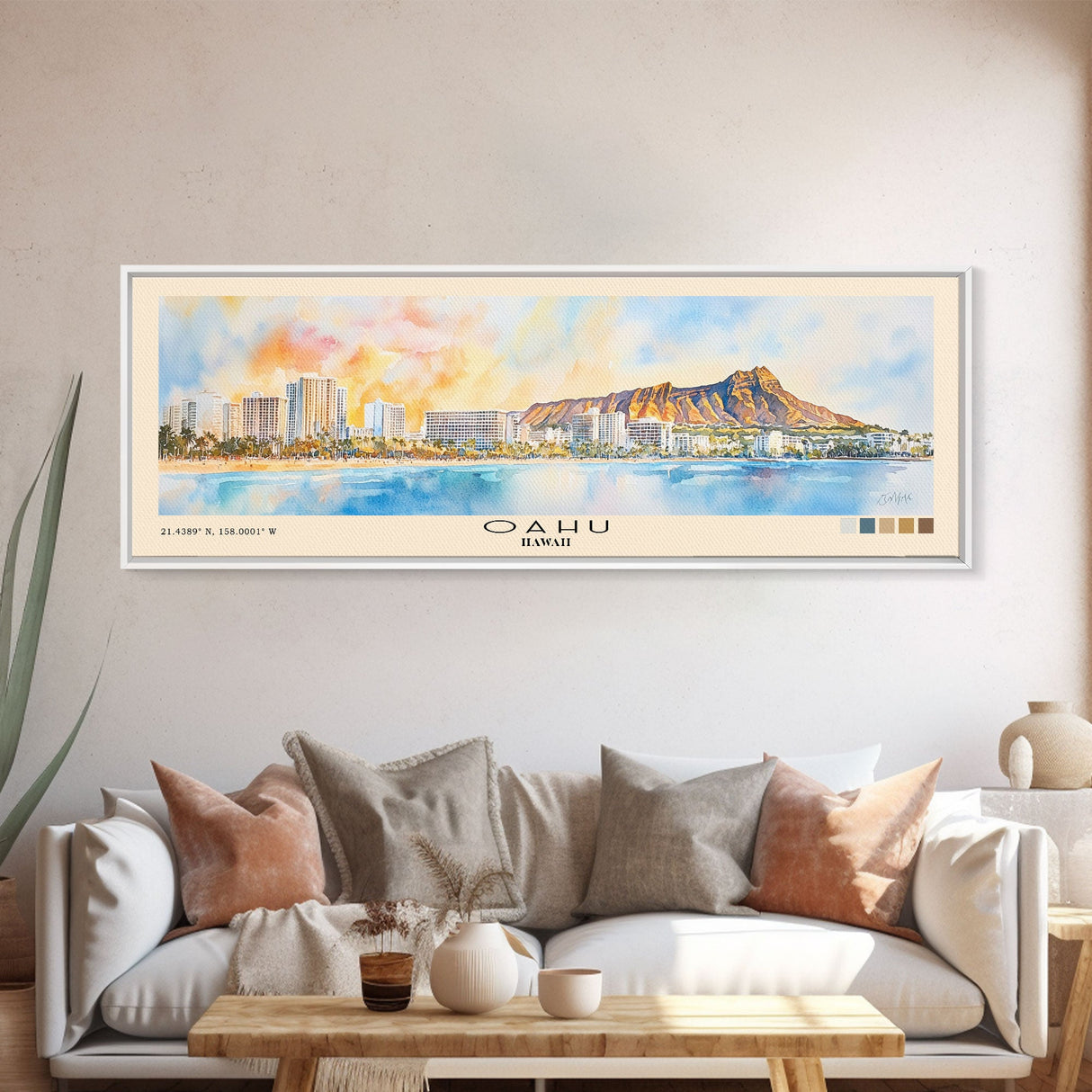 Oahu, Hawaii Watercolor Beach Print, Vacation Gift, Hawaii Wall Art, Beach Painting, Beach Decor, Beach Painting