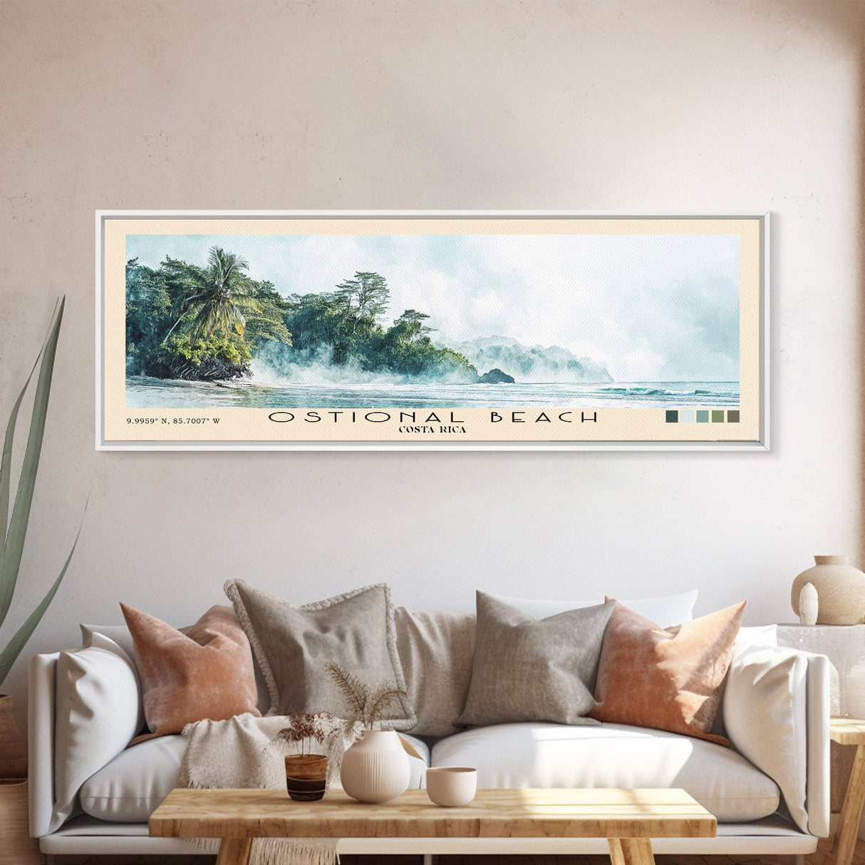 Ostional Beach, Costa Rica Watercolor Beach Print, Vacation Gift, Costa Rica Wall Art, Framed Canvas Print, Framed Beach Painting