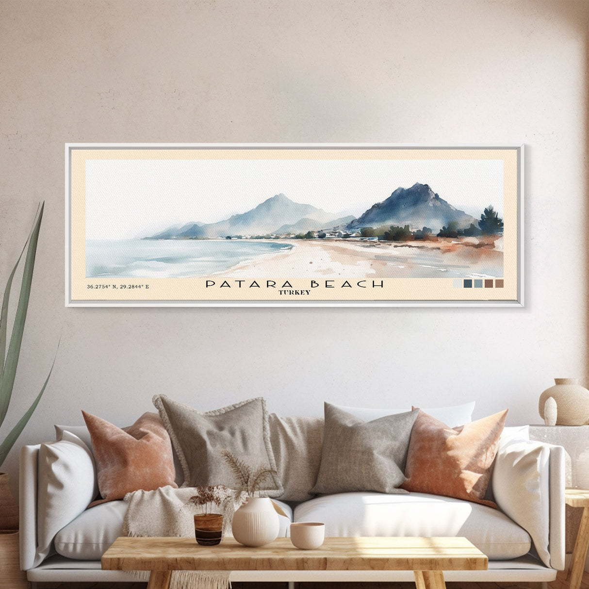 Patara Beach, Turkey Watercolor Print, Vacation Gift, Turkey Wall Art, Beach Painting, Beach Decor, Large Wall Art, Wood Frame Art