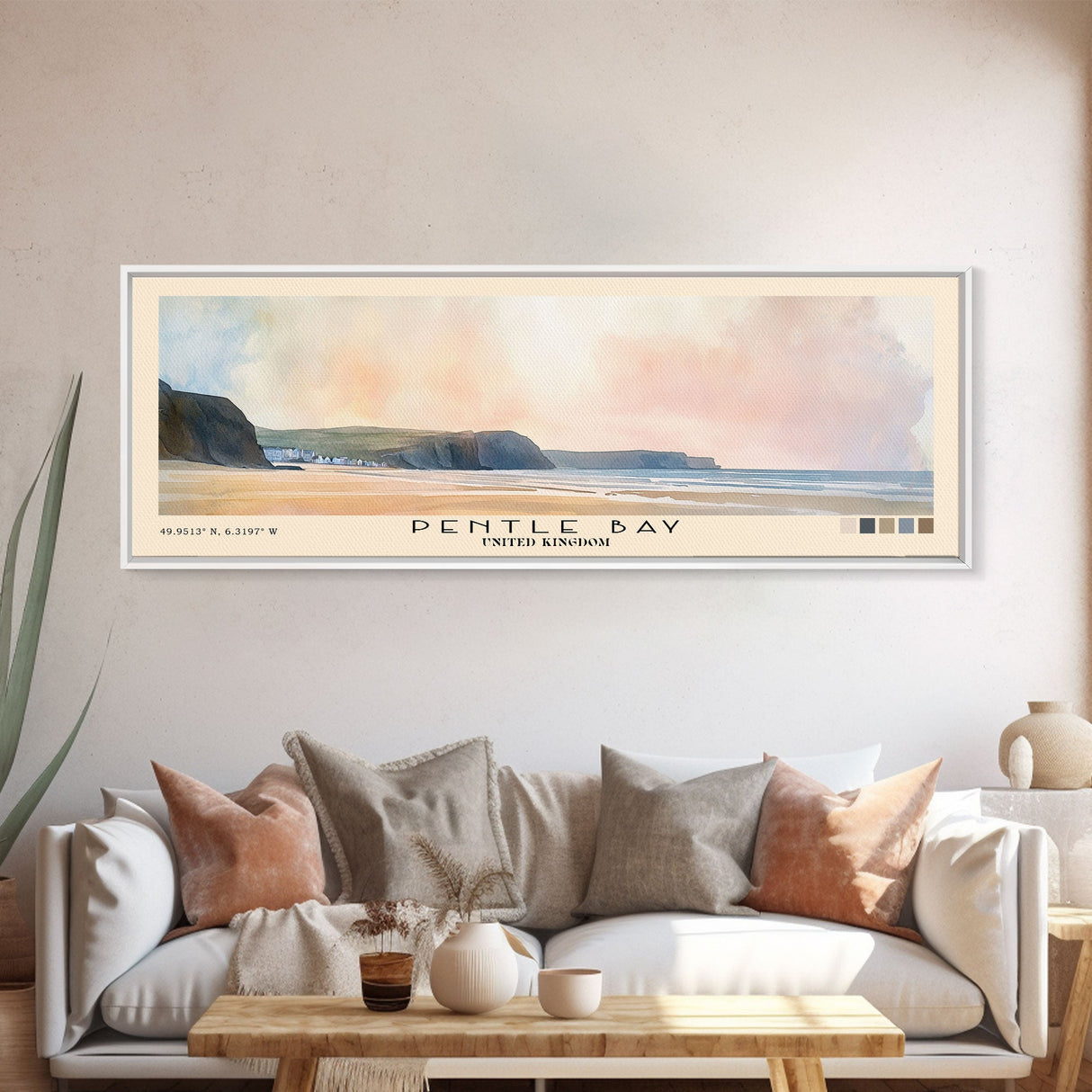 Pentle Bay, United Kingdom Watercolor Beach Print, Vacation Gift, United Kingdom Wall Art, Beach Painting, Beach Decor, Beach Painting