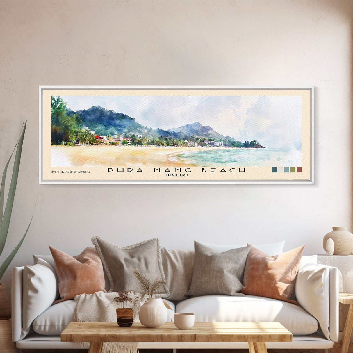 Phra Nang Beach, Thailand Watercolor Beach Print, Vacation Gift, Thailand Wall Art, Framed Canvas Print, Framed Beach Painting