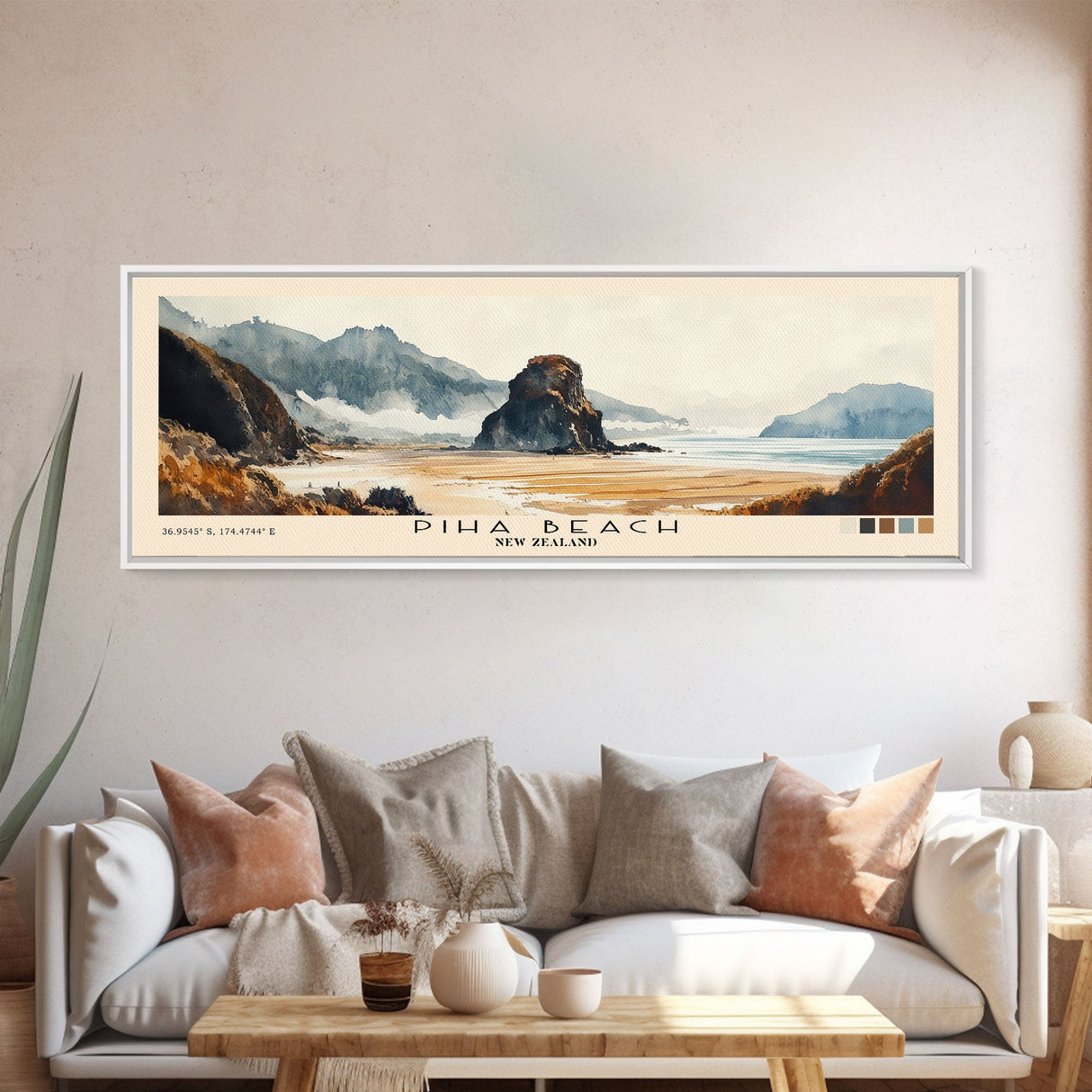 Piha Beach, New Zealand Watercolor Print, Vacation Gift, New Zealand Wall Art, Beach Painting, Beach Decor, Large Wall Art, Wood Frame Art