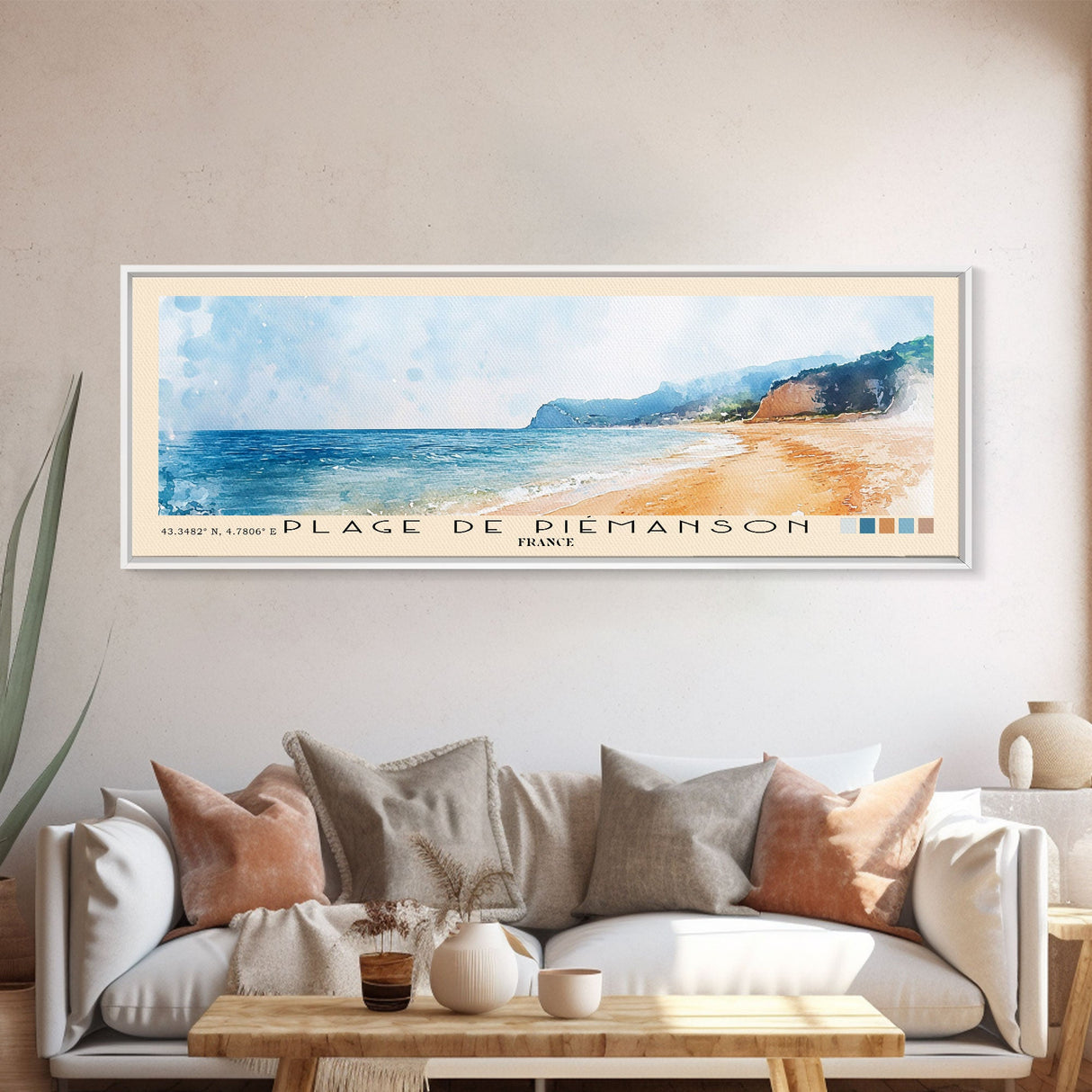 Plage de Piémanson, France Watercolor Print, Vacation Gift, France Wall Art, Beach Painting, Beach Decor, Large Wall Art, Wood Frame Art