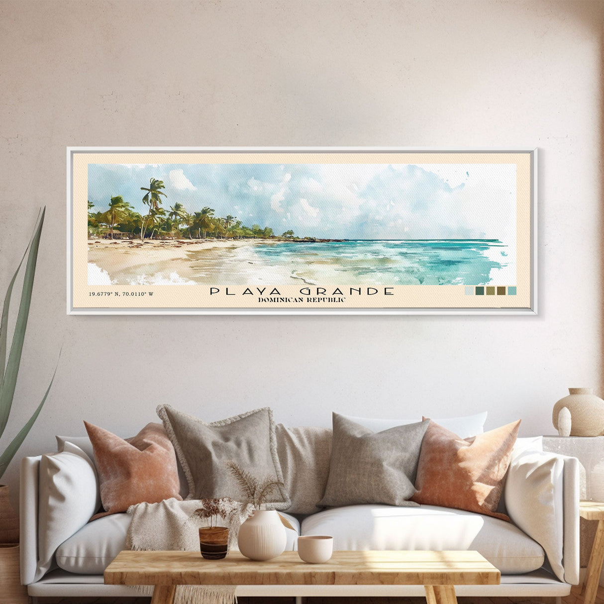 Playa Grande, Dominican Republic Watercolor Beach Print, Vacation Gift, Dominican Republic Wall Art, Framed Canvas Print, Framed Beach Painting