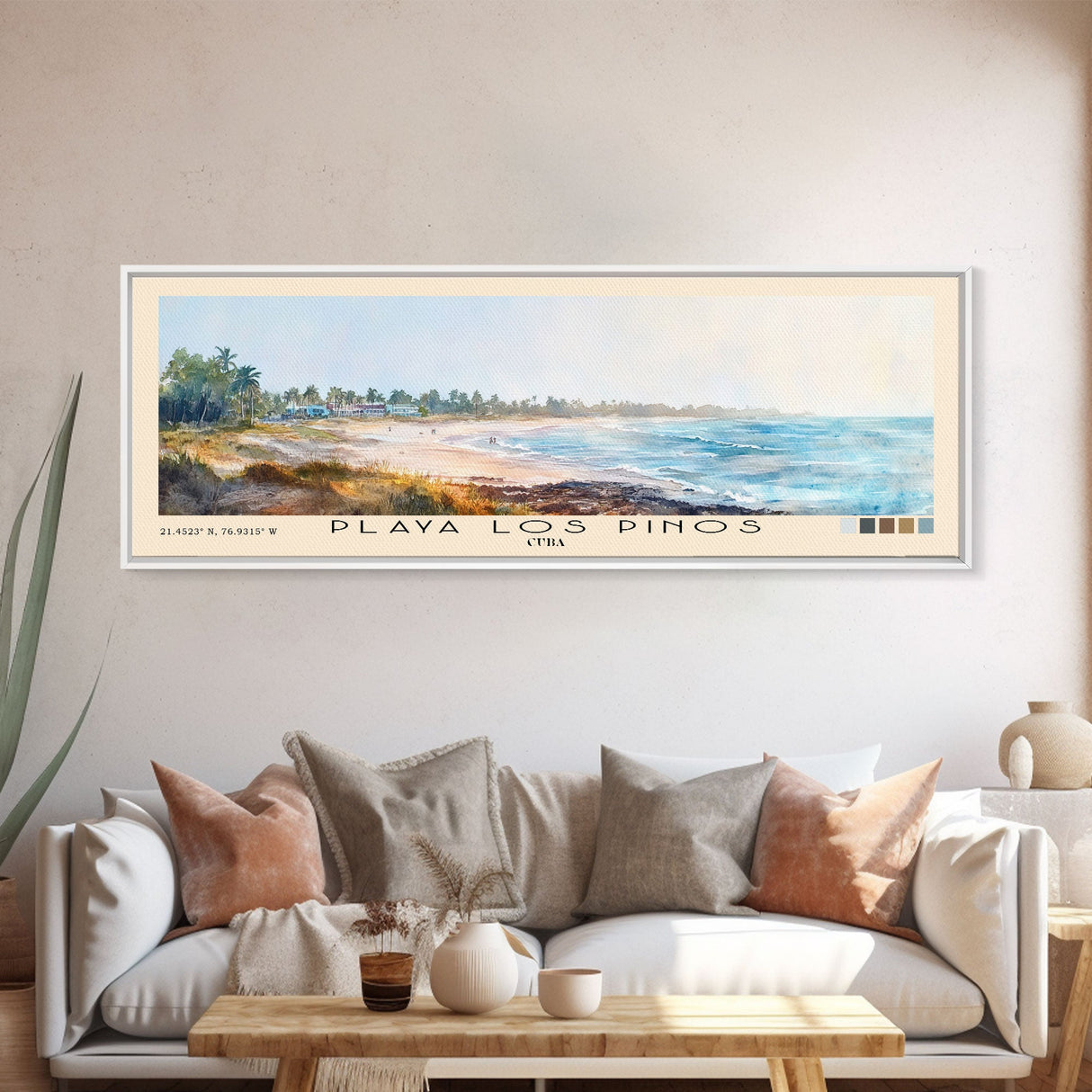 Playa Los Pinos, Cuba Watercolor Print, Vacation Gift, Cuba Wall Art, Beach Painting, Beach Decor, Large Wall Art, Wood Frame Art