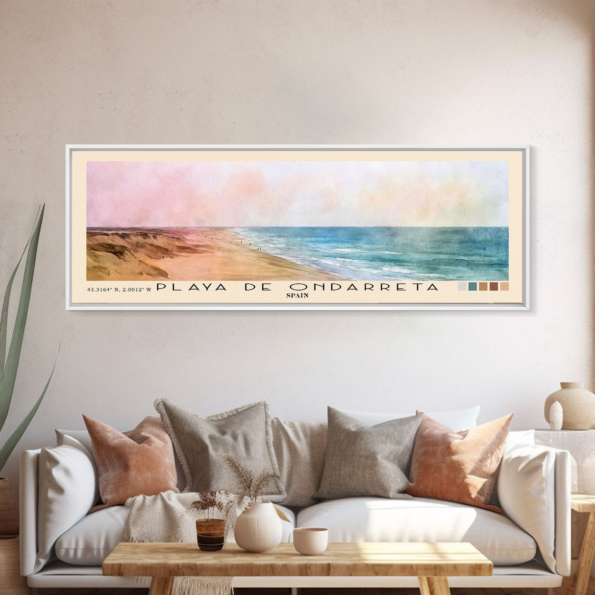 Playa de Ondarreta, Spain Watercolor Beach Print, Vacation Gift, Spain Wall Art, Beach Painting, Beach Decor, Beach Painting