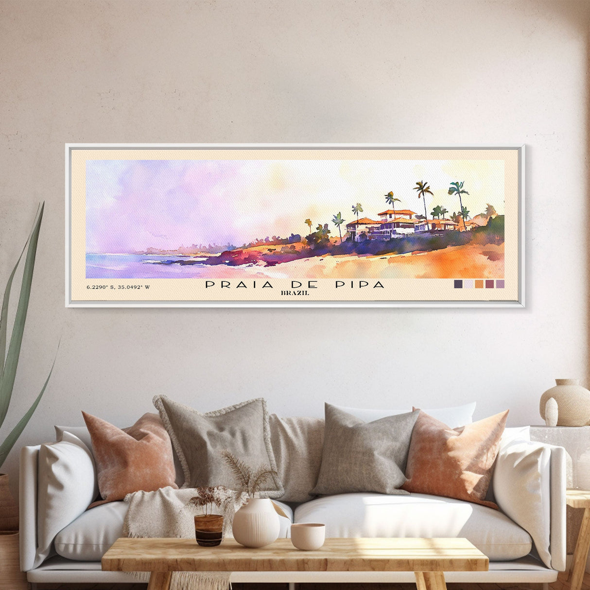 Praia de Pipa, Brazil Watercolor Beach Print, Vacation Gift, Brazil Wall Art, Framed Canvas Print, Framed Beach Painting