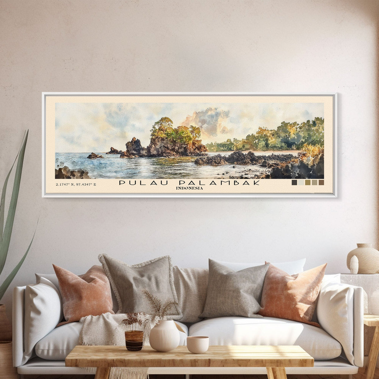 Pulau Palambak, Indonesia Watercolor Print, Vacation Gift, Indonesia Wall Art, Beach Painting, Beach Decor, Large Wall Art, Wood Frame Art