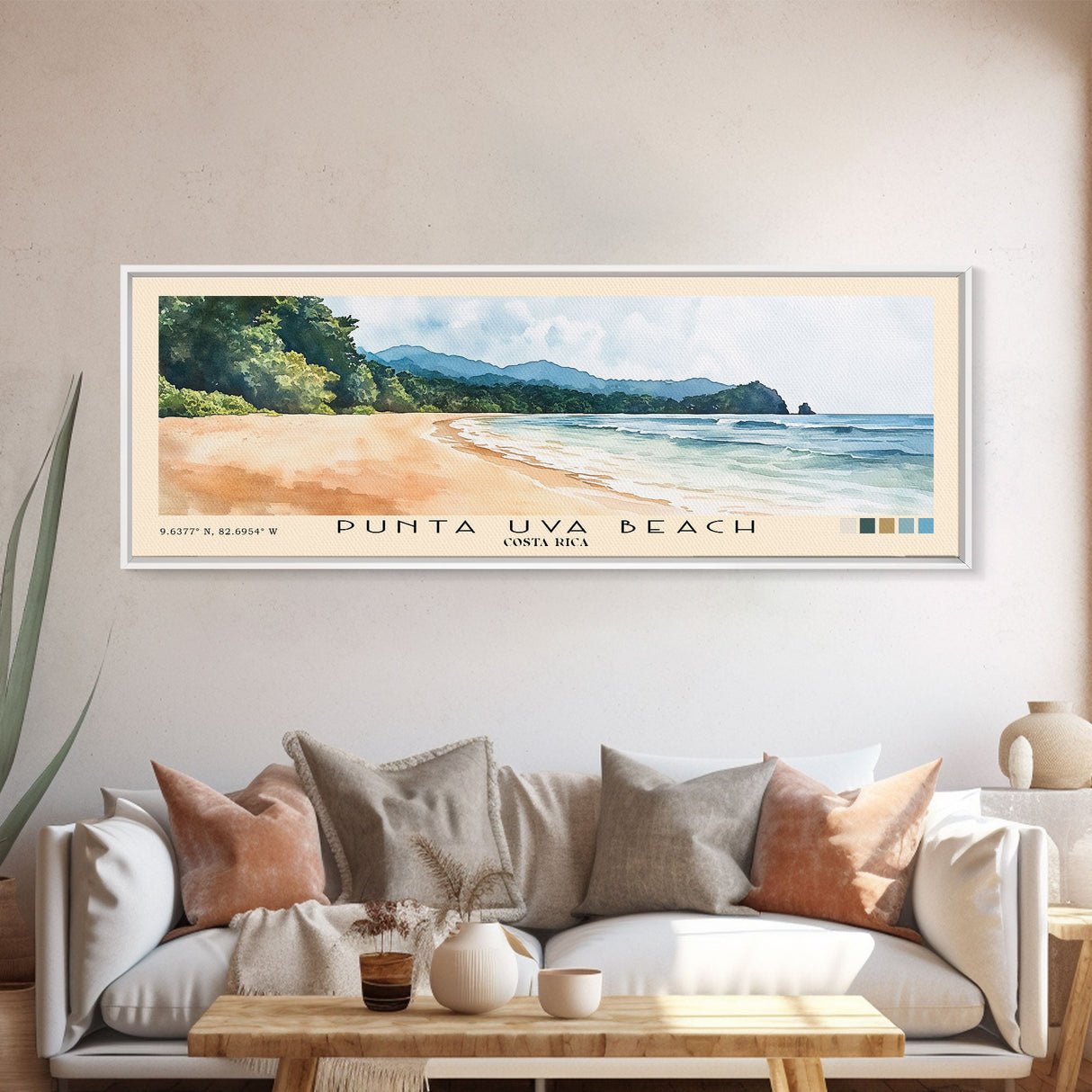 Punta Uva Beach, Costa Rica Watercolor Print, Vacation Gift, Costa Rica Wall Art, Beach Painting, Beach Decor, Large Wall Art, Wood Frame Art