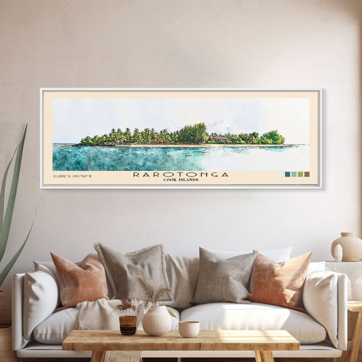 Rarotonga, Cook Islands Watercolor Beach Print, Vacation Gift, Cook Islands Wall Art, Framed Canvas Print, Framed Beach Painting