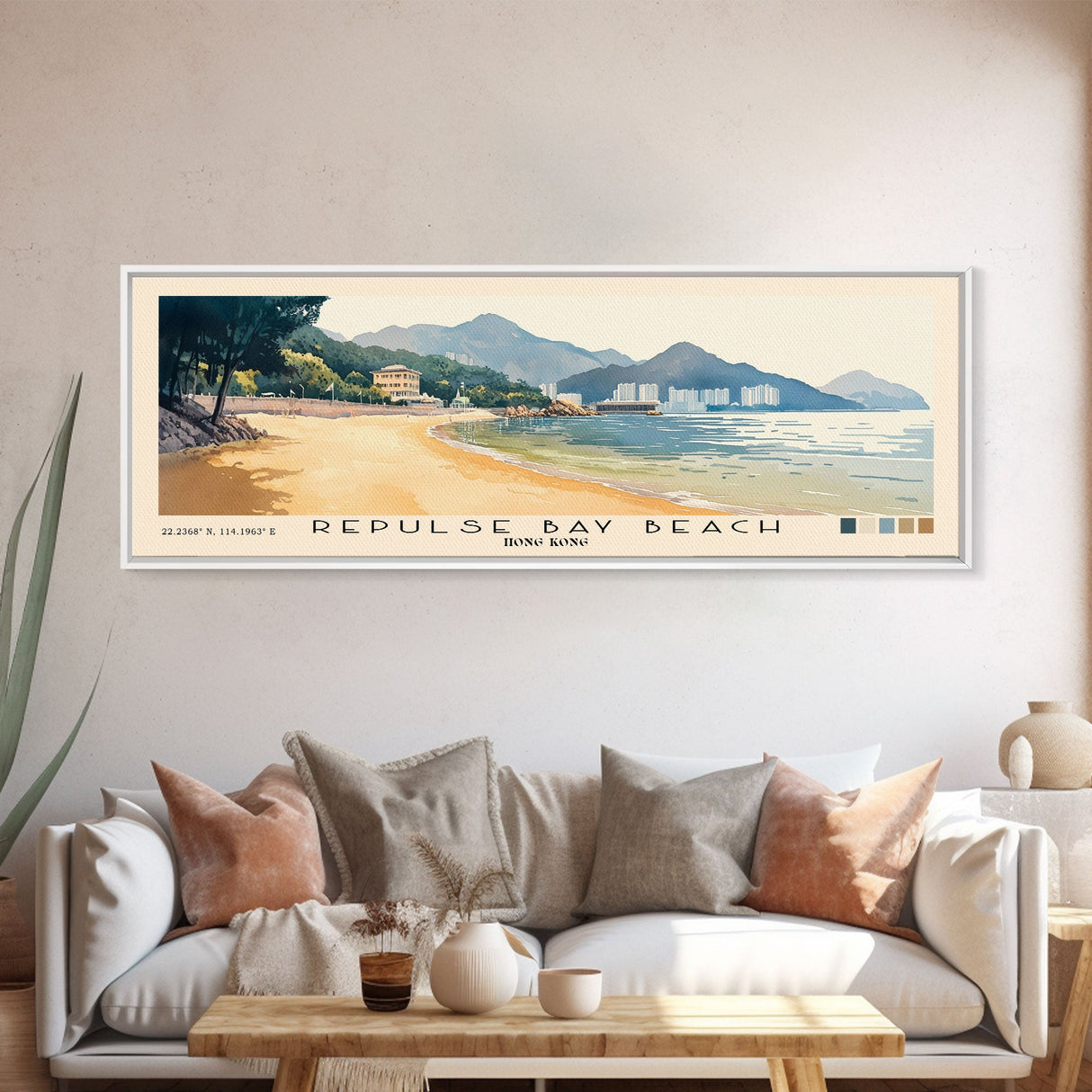 Repulse Bay Beach, Hong Kong Watercolor Beach Print, Vacation Gift, Hong Kong Wall Art, Beach Painting, Beach Decor, Beach Painting