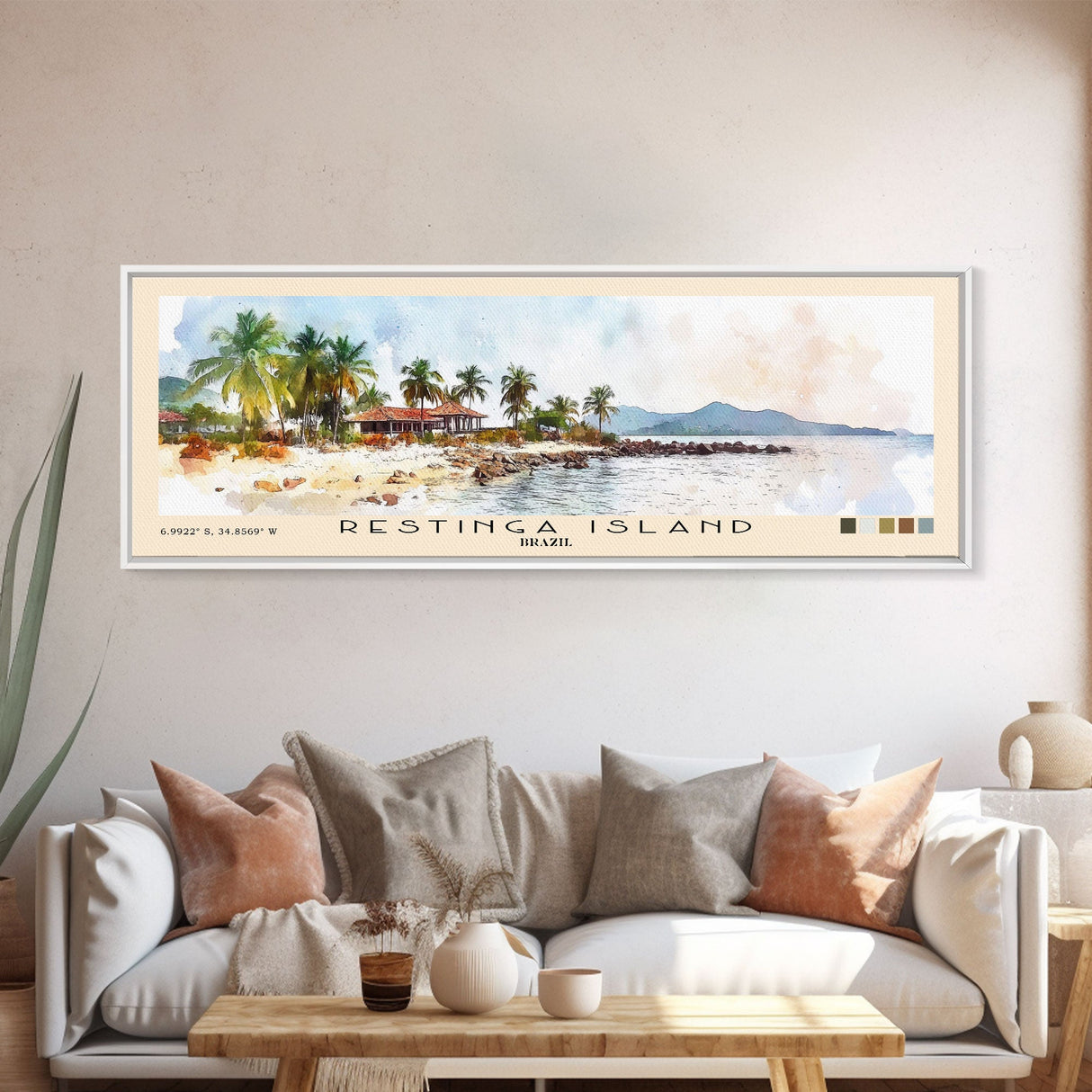 Restinga Island, Brazil Watercolor Print, Vacation Gift, Brazil Wall Art, Beach Painting, Beach Decor, Large Wall Art, Wood Frame Art