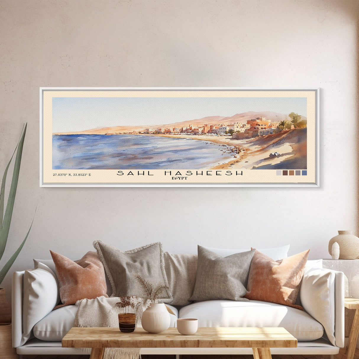 Sahl Hasheesh, Egypt Watercolor Beach Print, Vacation Gift, Egypt Wall Art, Framed Canvas Print, Framed Beach Painting