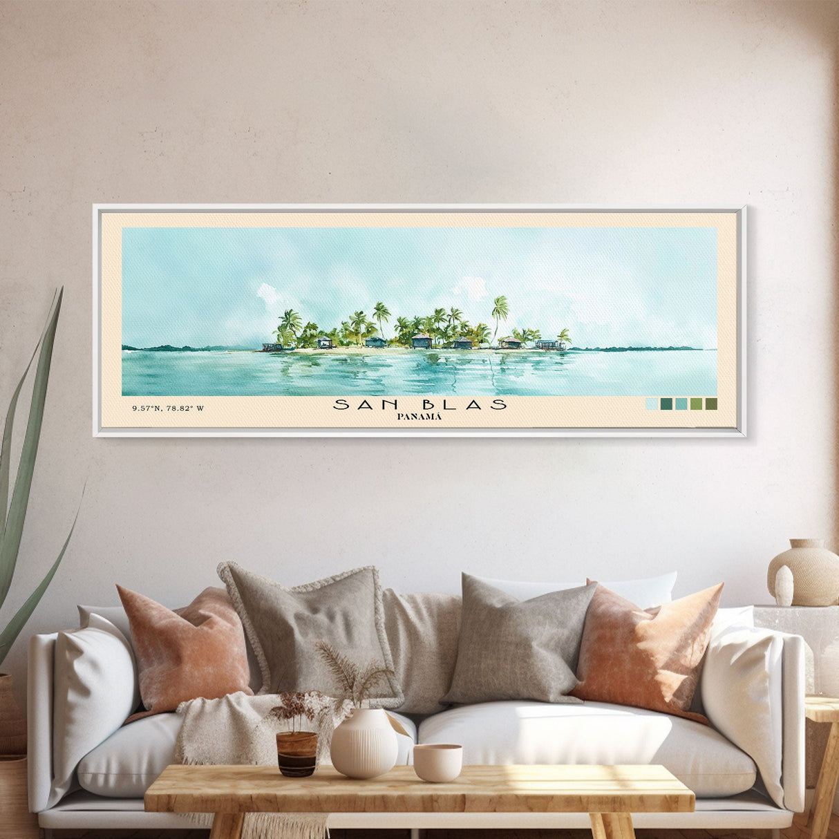 San Blas, Panamá Watercolor Beach Print, Vacation Gift, Panamá Wall Art, Framed Canvas Print, Framed Beach Painting