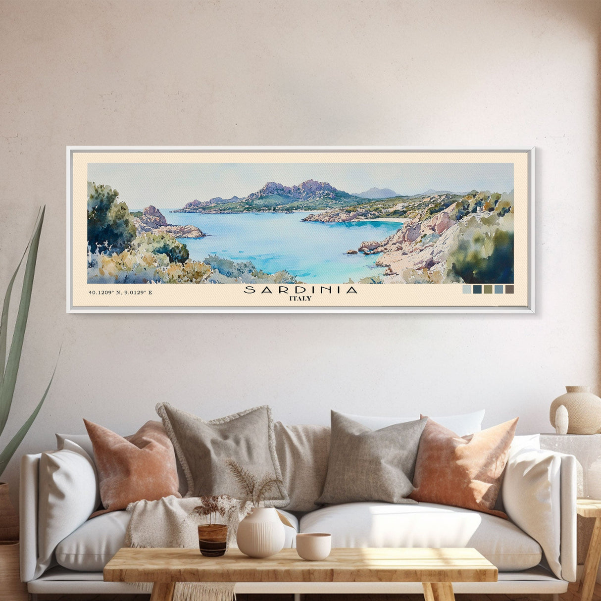 Sardinia, Italy Watercolor Beach Print, Vacation Gift, Italy Wall Art, Framed Canvas Print, Framed Beach Painting