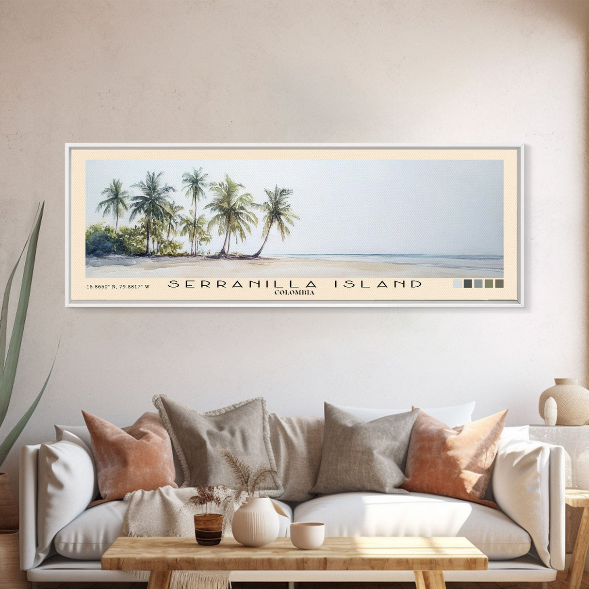 Serranilla Island, Colombia Watercolor Beach Print, Vacation Gift, Colombia Wall Art, Framed Canvas Print, Framed Beach Painting