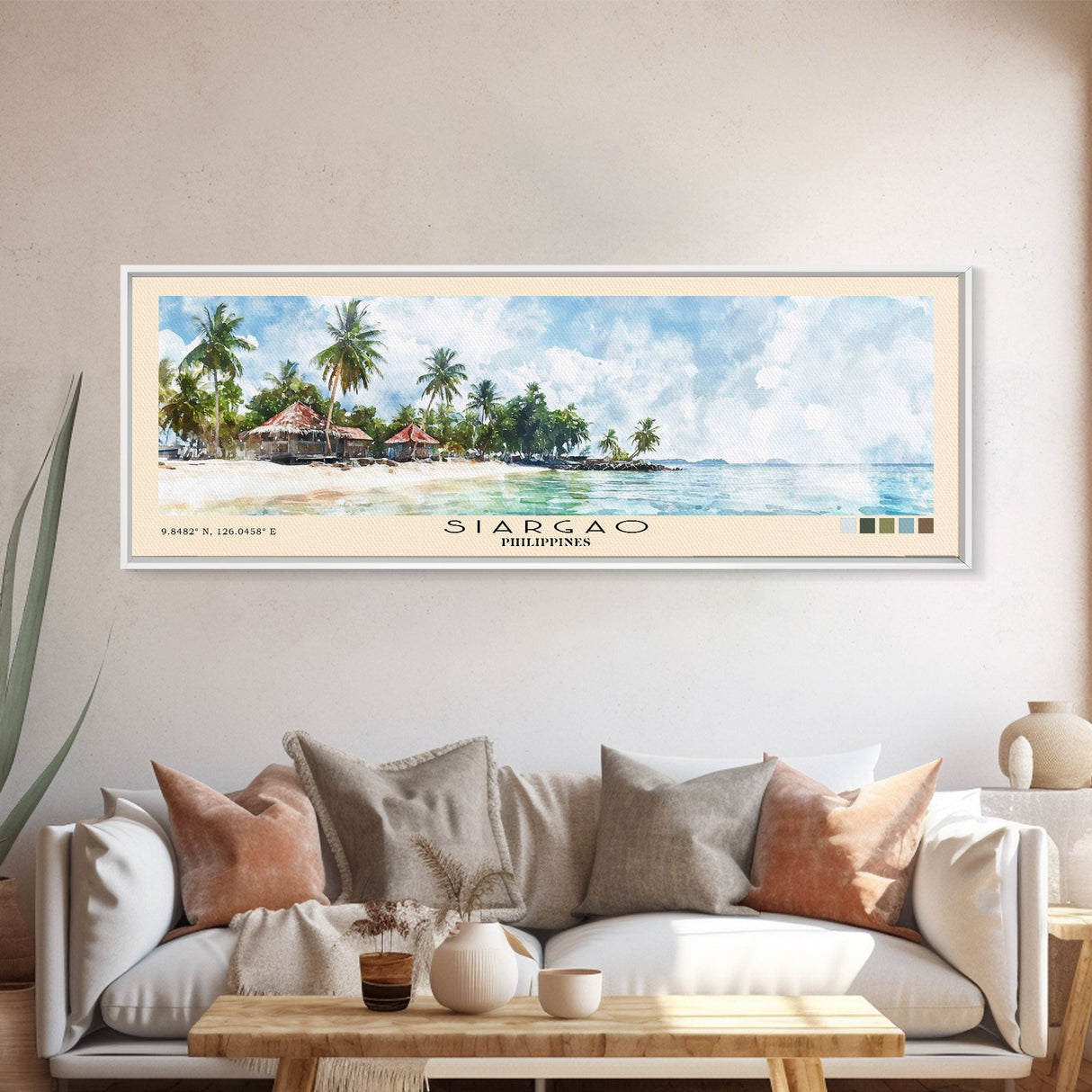 Siargao, Philippines Watercolor Print, Vacation Gift, Philippines Wall Art, Beach Painting, Beach Decor, Large Wall Art, Wood Frame Art